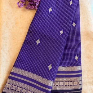 checked banarasi violet blue