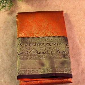 Semi silk brocade orange and coffee