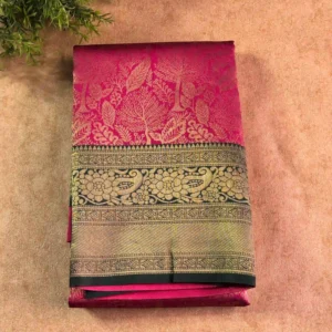 Semi silk brocade rose and green