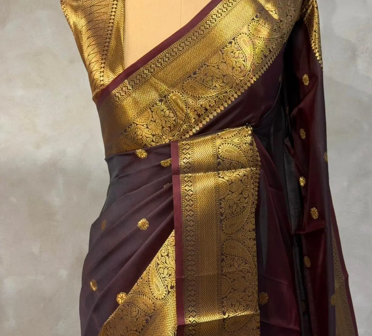 Semi silk coffee brown saree - COFFEE - Image 3
