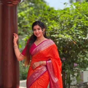 orange and rani pink banarasi - OR01
