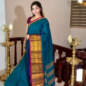 Narayanpet soft cotton peacock blue saree - Nc102