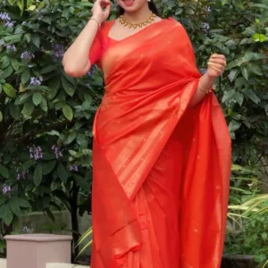 Semi silk Orange saree - SSO11